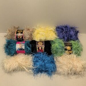 Lot of 9 Lion Brand Fun Fur Eyelash Yarn Skein Mixed Variety Colors New & Used